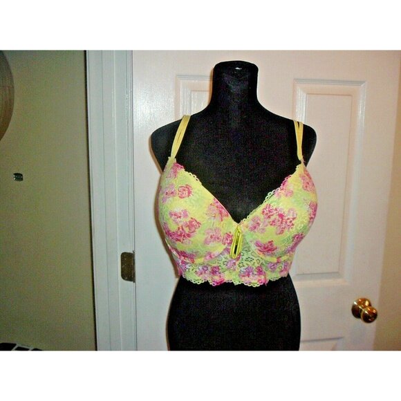 Kiss & Tell Yellow Red Green Floral Lace Bra 44D Wide Band, Intimate Apparel - Picture 5 of 11